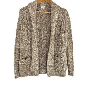 Lands End Canvas Marled Knit Open Front Sweater Cardigan with Pompom Bobbles